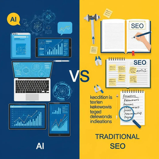 Comparison of digital marketing strategies showcasing AI technology and traditional SEO tools