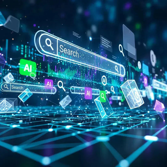 Futuristic digital landscape illustrating AI search optimization concepts