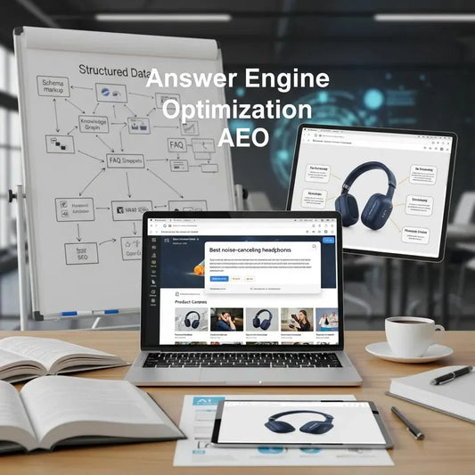 Workspace displaying AI search results alongside structured-data visuals