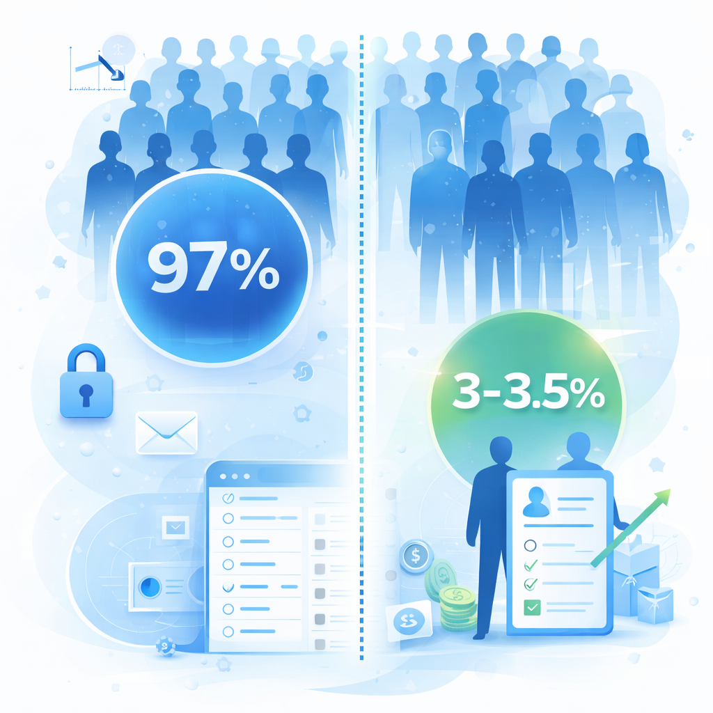 Illustration of a digital interface with user icons, a lock, and percentage indicators on a white background.