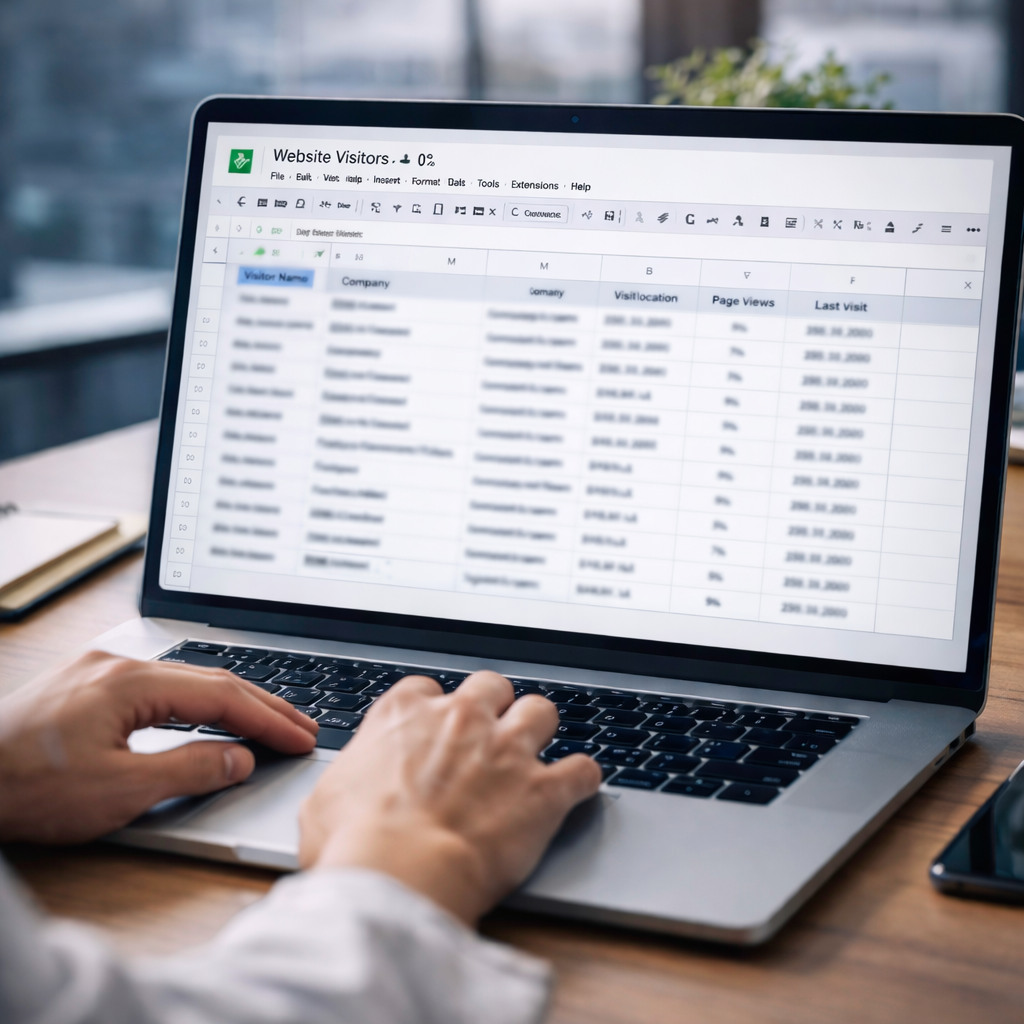 Person using a laptop with a spreadsheet on the screen in an office setting